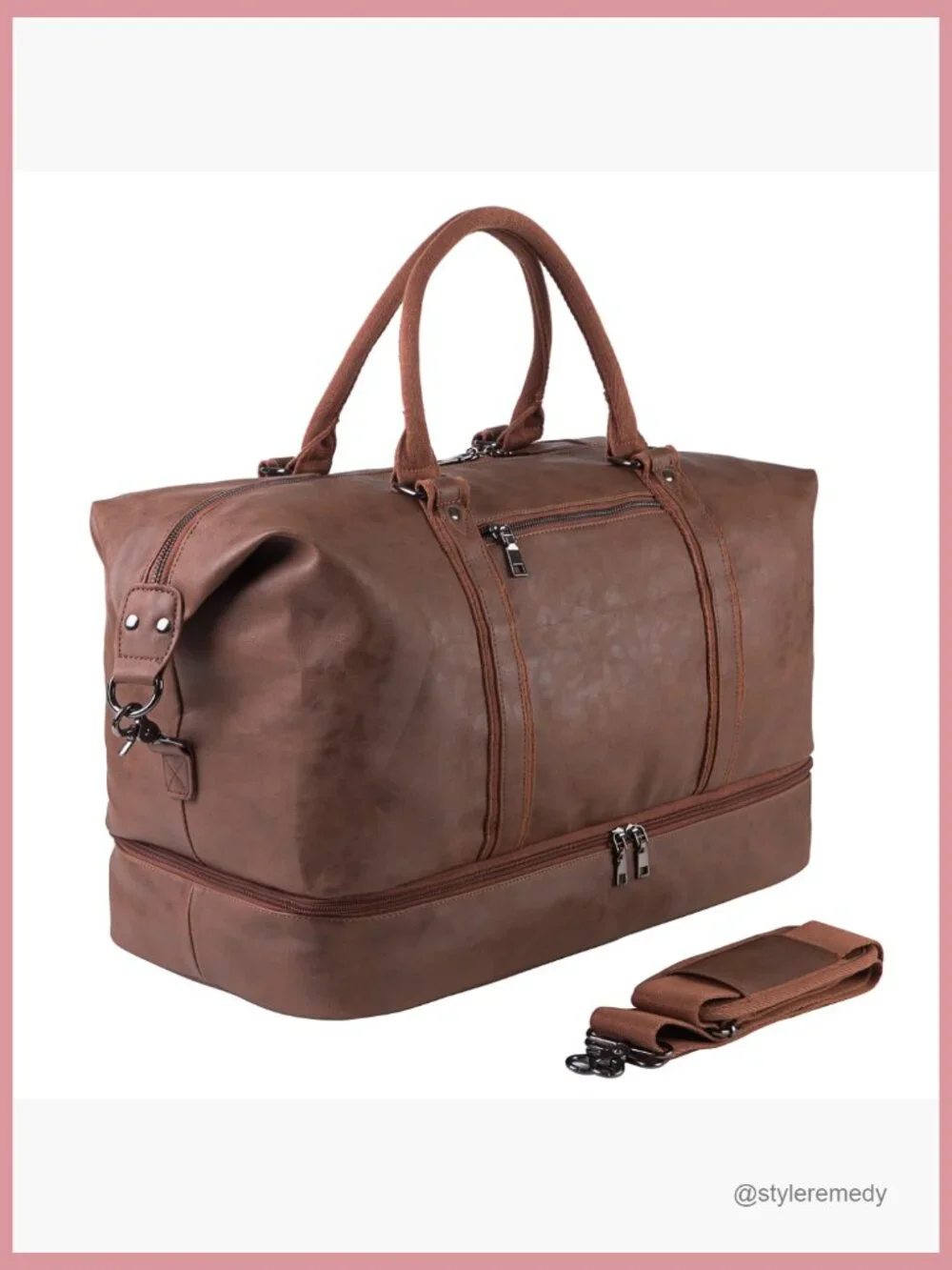 Leather Weekender Overnight Carry On Travel Duffel Bag with Shoe Pouch